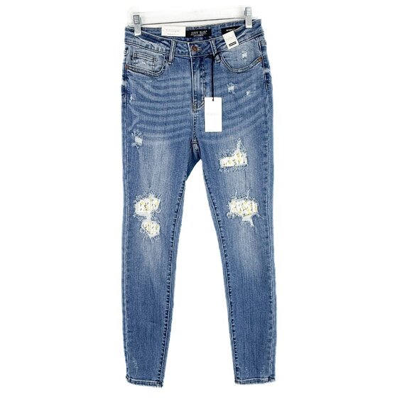 Judy Blue Denim - NWT Judy Blue High Waist Skinny Fit Jeans Lemon Patch Distressed Size 5 27 NEW